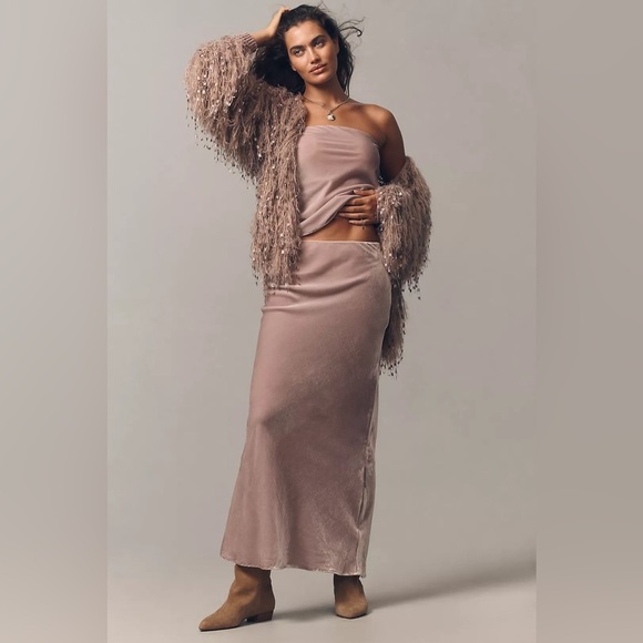 NWT! Anthropologie The Tilda Maxi Slip Skirt: Velvet Edition ☀️🥅 - Picture 1 of 10